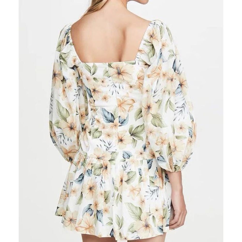 Avant Look Women's Puff Sleeve Off The Shoulder Floral Pleated Dress Cream Size - Picture 3 of 14